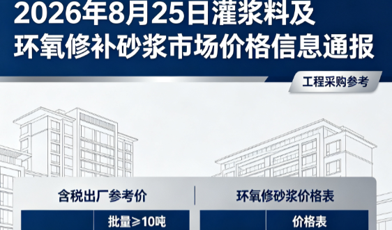 和田市2026年8月25日灌浆料及环氧修补砂浆市场价格信息通报
